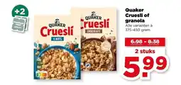 PLUS Quaker Cruesli of granola aanbieding