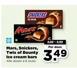 PLUS Mars, Snickers, Twix of Bounty Ice cream bars aanbieding