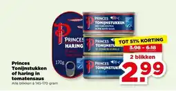 PLUS Princes Tonijnstukken of haring in tomatensaus aanbieding