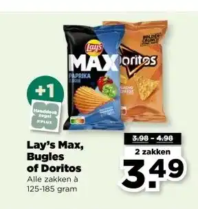 PLUS Lay's Max, Bugles of Doritos aanbieding