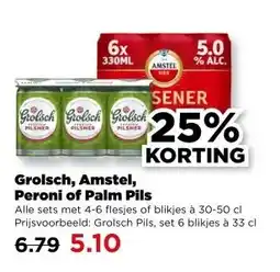PLUS Grolsch, Amstel, Peroni of Palm Pils aanbieding