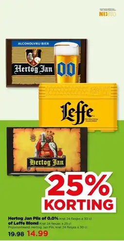 PLUS Hertog Jan Pils of 0.0% of Leffe Blond aanbieding