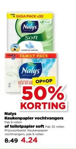 PLUS Nalys Keukenpapier vochtvangers of toiletpapier soft aanbieding
