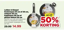 PLUS Lekker & Simpel Koekenpan 24 cm of 28 cm, wokpan 28 cm, hapjespan 28 cm of glazen deksel 28 cm aanbieding