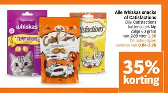 Albert Heijn Alle Whiskas snacks of Catisfactions aanbieding
