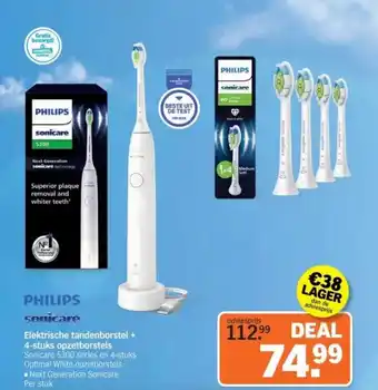 Albert Heijn PHILIPS sonicare Elektrische tandenborstel + 4-stuks opzetborstels aanbieding