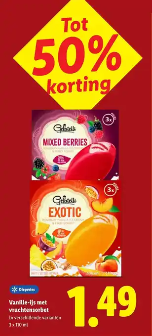 Lidl Vanille-ijs met vruchtensorbet aanbieding