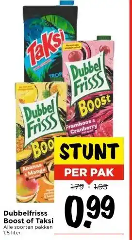 Vomar Voordeelmarkt Dubbelfrisss Boost of Taksi aanbieding