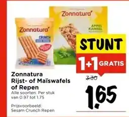 Vomar Voordeelmarkt Zonnatural Rijst- of Maïswafels of Repen aanbieding