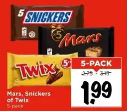 Vomar Voordeelmarkt Mars, Snickers of Twix 5-pack aanbieding