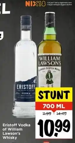 Vomar Voordeelmarkt Eristoff Vodka of William Lawson's Whisky aanbieding