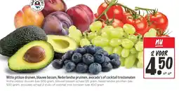 Jumbo Witte pitloze druiven, blauwe bessen, Nederlandse pruimen, avocado's of cocktail trostomaten aanbieding