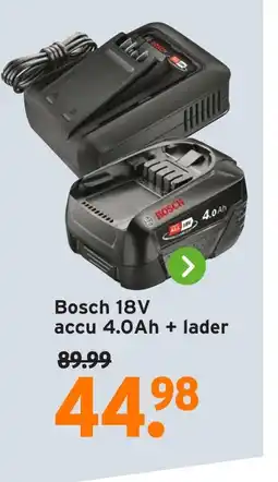 GAMMA Bosch 18V accu 4.0Ah + lader 89.99 aanbieding