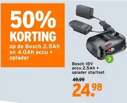 GAMMA Bosch 18V accu 2.5Ah + oplader startset aanbieding