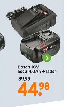 GAMMA Bosch 18V accu 4.0Ah + lader 89.99 aanbieding