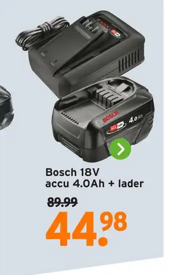 GAMMA Bosch 18V accu 4.0Ah + lader 89.99 aanbieding