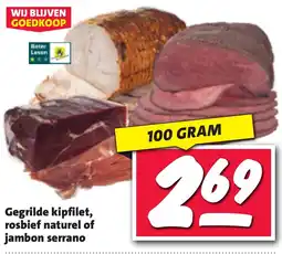 Nettorama Gegrilde kipfilet, rosbief naturel of jambon serrano aanbieding
