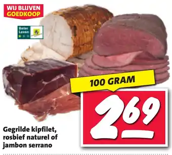 Nettorama Gegrilde kipfilet, rosbief naturel of jambon serrano aanbieding