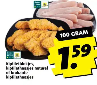 Boni Kipfiletblokjes, kipfilethaasjes naturel of krokante kipfilethaasjes aanbieding