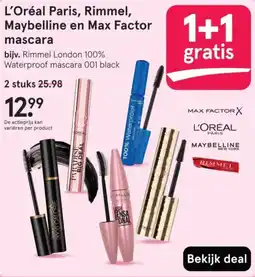 Etos L'Oréal Paris, Rimmel, Maybelline en Max Factor mascara aanbieding