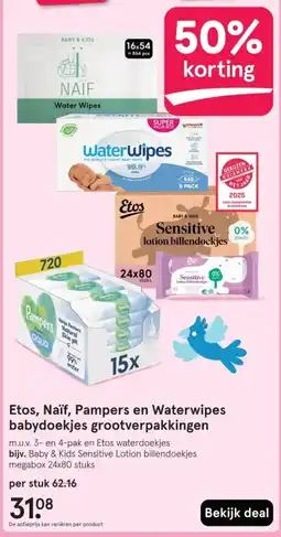 Etos Etos, Naïf, Pampers en Waterwipes babydoekjes grootverpakkingen aanbieding