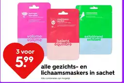 HEMA alle gezichts en lichaamsmaskers in sachet aanbieding