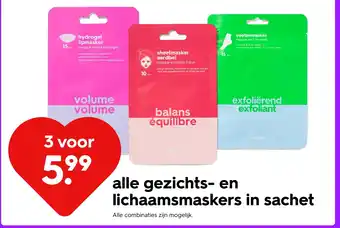 HEMA alle gezichts en lichaamsmaskers in sachet aanbieding