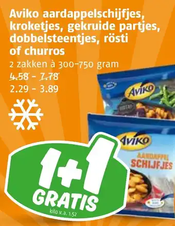 Poiesz Aviko aardappelschijfjes, kroketjes, gekruide partjes, dobbelsteentjes, rösti of churros aanbieding
