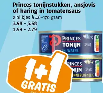 Poiesz Princes tonijnstukken, ansjovis of haring in tomatensaus aanbieding