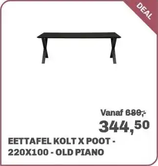 Trendhopper Eettafel Kolt X poot - 220x100 - Old piano aanbieding