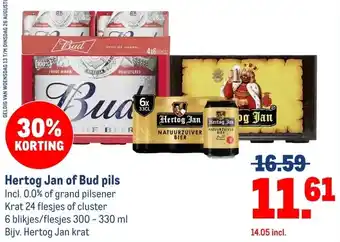 Makro Hertog Jan of Bud pils aanbieding