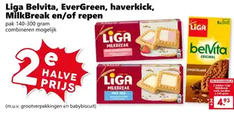Coop Liga Belvita, EverGreen, haverkick, MilkBreak en/of repen aanbieding