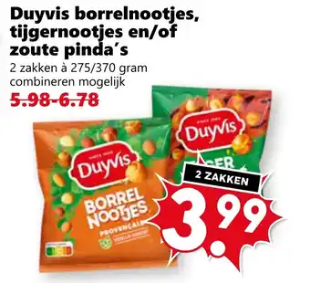Coop Duyvis borrelnootjes, tijgernootjes en/of zoute pinda's aanbieding