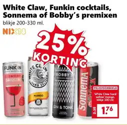 Coop White Claw, Funkin cocktails, Sonnema of Bobby's premixen aanbieding