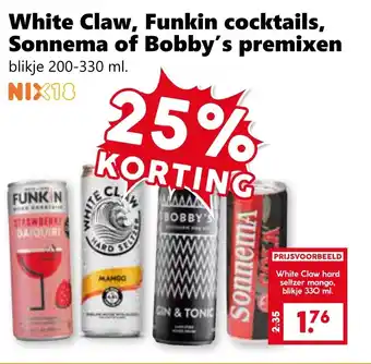 Coop White Claw, Funkin cocktails, Sonnema of Bobby's premixen aanbieding