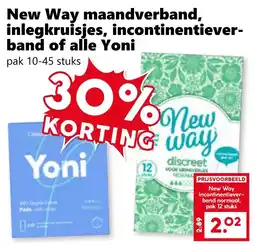 Coop New Way maandverband, inlegkruisjes, incontinentiever- band of alle Yoni aanbieding