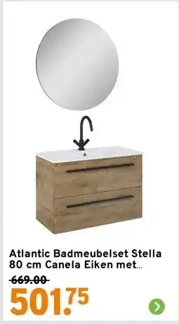 GAMMA Atlantic Badmeubelset Stella 80 cm Canela Eiken met Spiegel en Witte Wastafel aanbieding