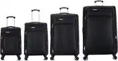 Bol.com Kofferset Travelerz - 4 delig softcase - 4 wielen reisbagage - Zwart aanbieding