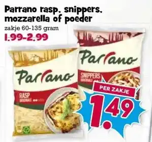 Boon`s Markt Parrano rasp. snippers. mozzarella of poeder aanbieding