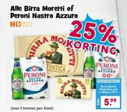 Boon`s Markt Alle Birra Moretti of Peroni Nastro Azzuro aanbieding