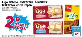 Boon`s Markt Liga Belvita, EverGreen, haverkick. MilkBreak en/of repen aanbieding