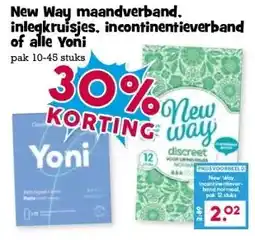Boon`s Markt New Way maandverband. inlegkruisjes, incontinentieverband of alle Yoni aanbieding