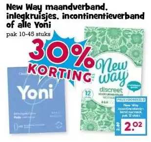 Boon`s Markt New Way maandverband. inlegkruisjes, incontinentieverband of alle Yoni aanbieding