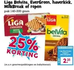 Boon`s Markt Liga Belvita, EverGreen, haverkick MilkBreak of repen aanbieding