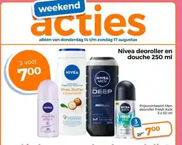 Trekpleister Nivea deoroller en douche 250 ml aanbieding