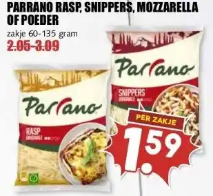 MCD Supermarkt PARRANO RASP, SNIPPERS, MOZZARELLA OF POEDER aanbieding