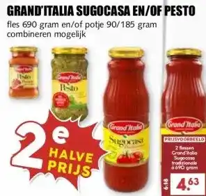 MCD Supermarkt GRAND'ITALIA SUGOCASA EN/OF PESTO aanbieding