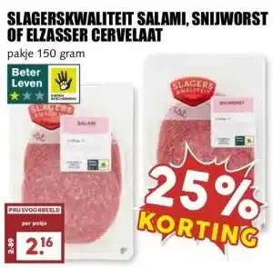 MCD Supermarkt SLAGERSKWALITEIT SALAMI, SNIJWORST OF ELZASSER CERVELAAT aanbieding