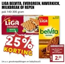MCD Supermarkt LIGA BELVITA, EVERGREEN, HAVERKICK, MILKBREAK OF REPEN aanbieding