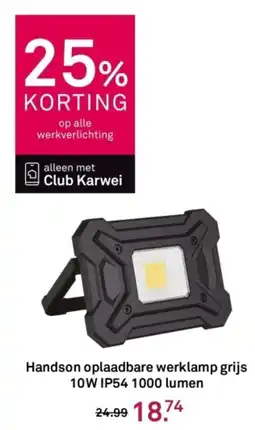 Karwei Handson oplaadbare werklamp grijs 10W IP54 1000 lumen aanbieding